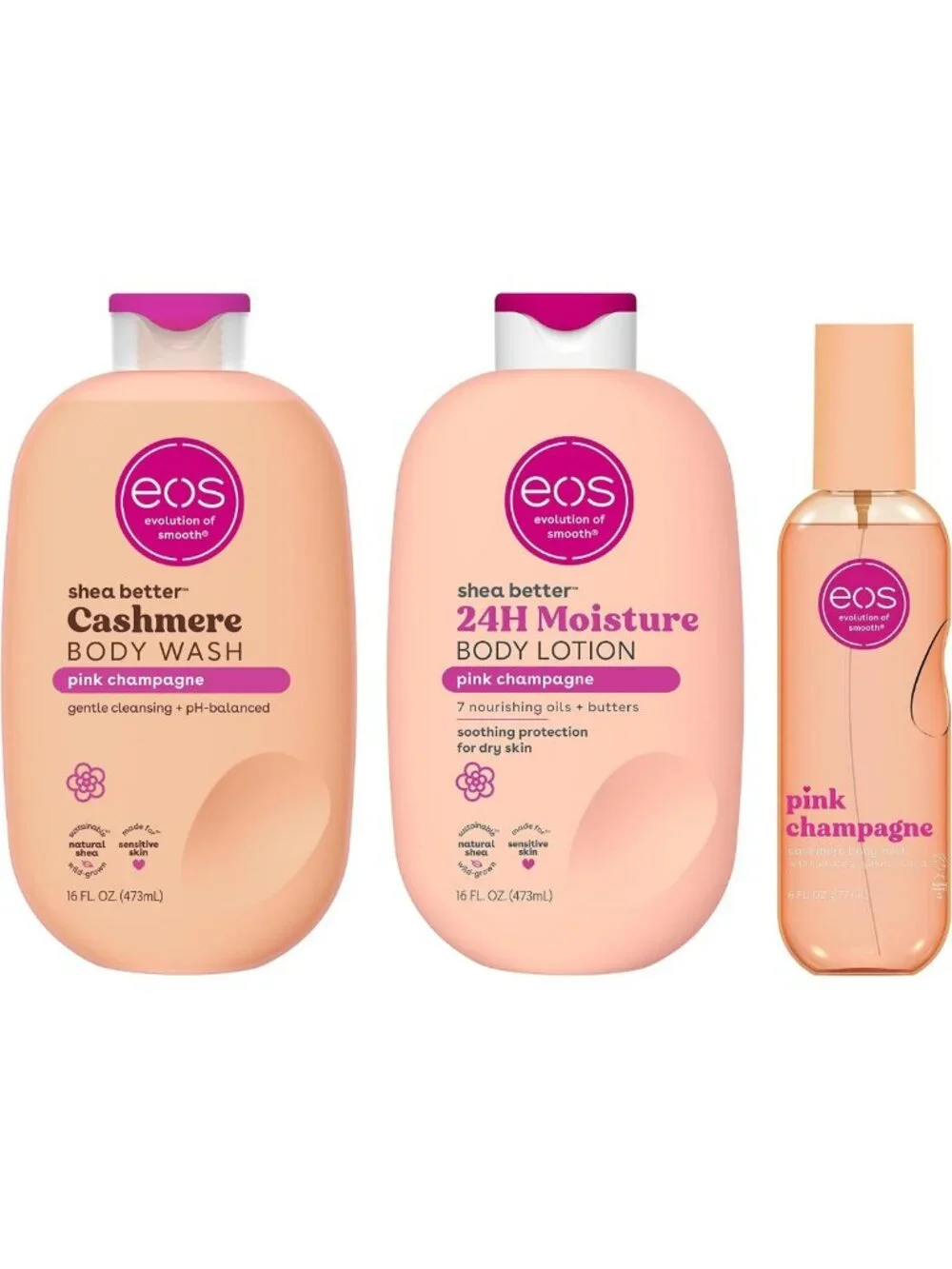 Essential Body Care Bundle - Body Wash, Mist & Lotion Set - Pink Champagne Scent